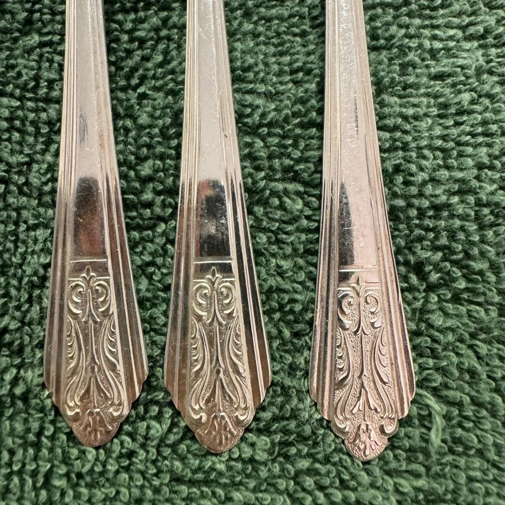 Vintage Royal Saxony silver plate 6” small cocktail seafood forks- set of 10